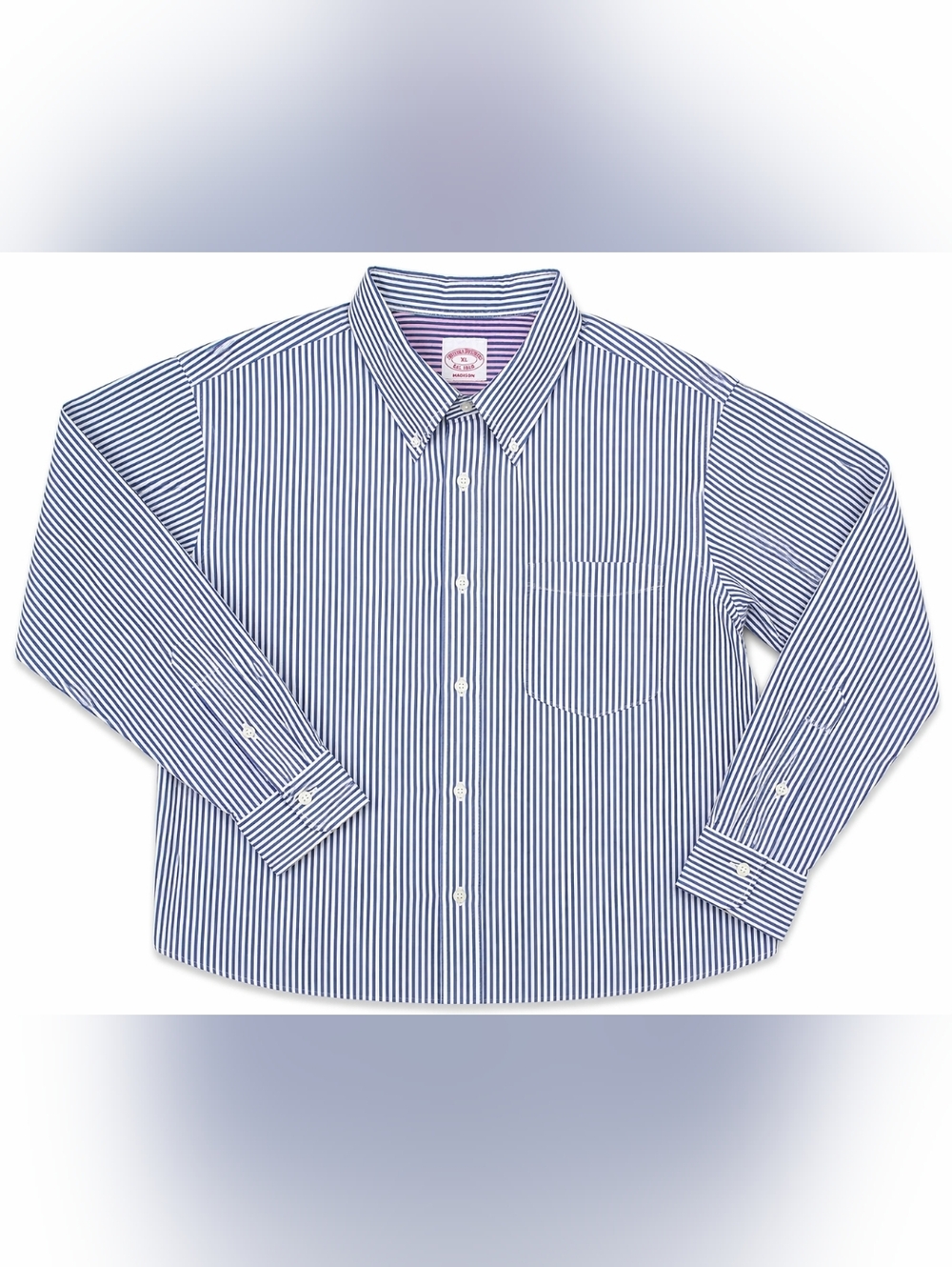 Brooks Brothers Madison Oxford Button Up Shirt Mens XL Blue White Striped Ls - Picture 2 of 9